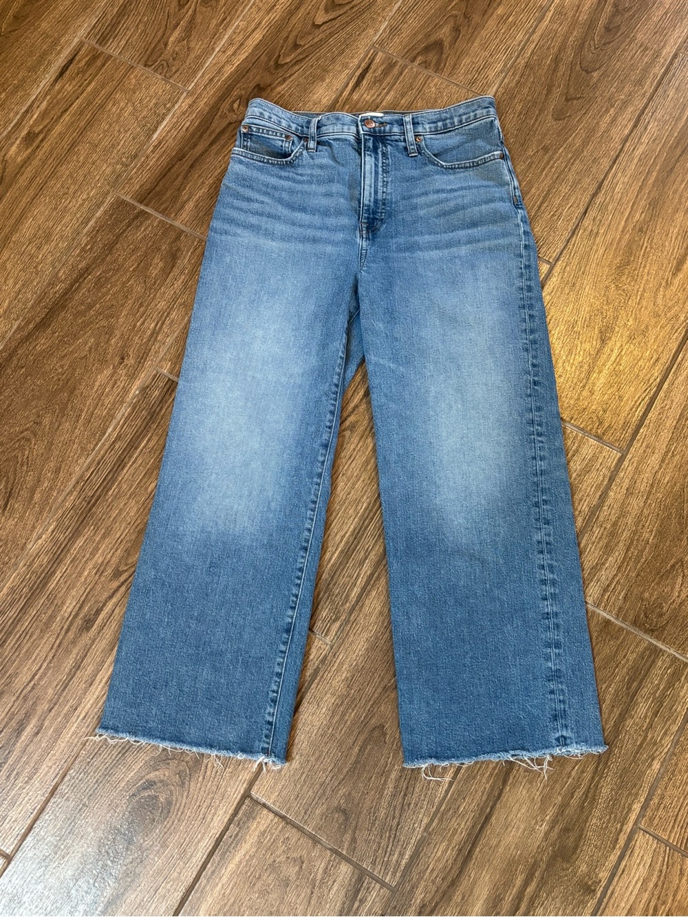J.Crew Slim Wide Leg Jeans 28 High Rise Cropped Raw Hem Denim - Picture 2 of 10